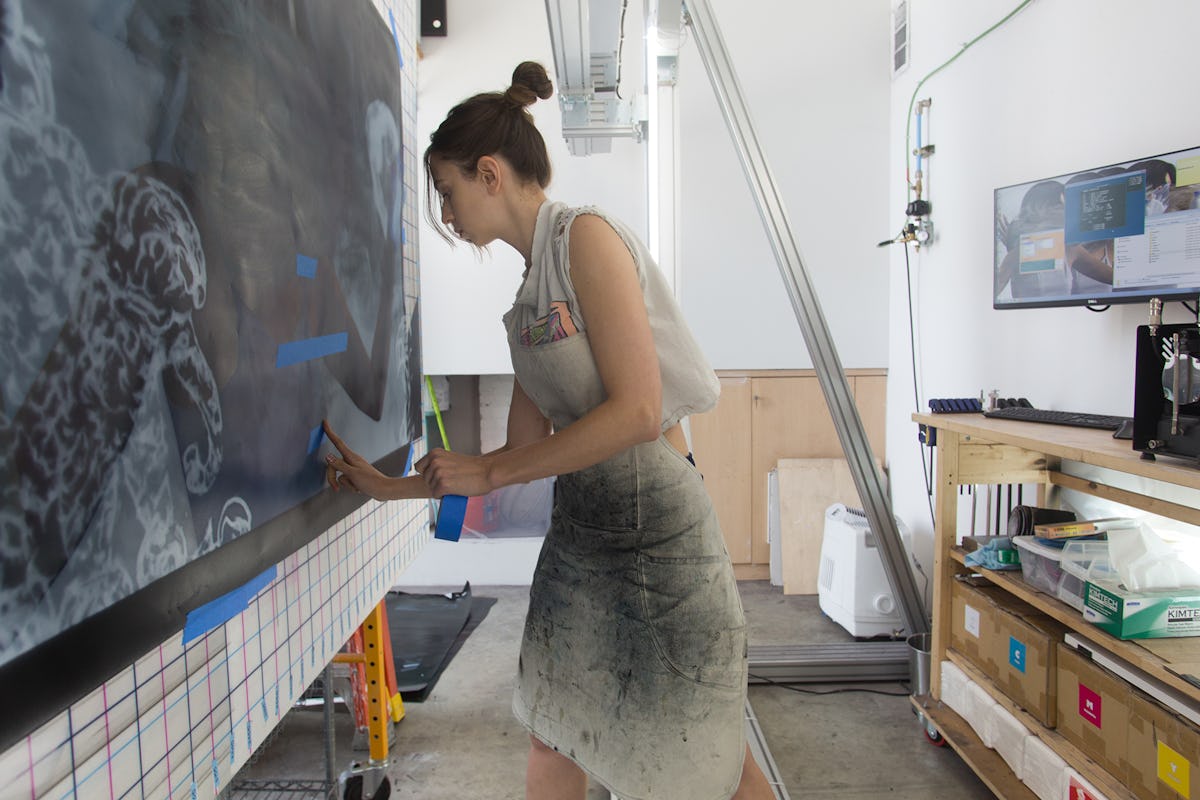 Singer working on a test print for Dereliction Island, 2021. 