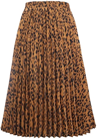 CHARTOU Elastic High Waisted Leopard Print Midi Skirt