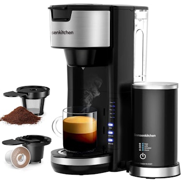 Bonsenkitchen Single Serve Coffee Maker With Milk Frother