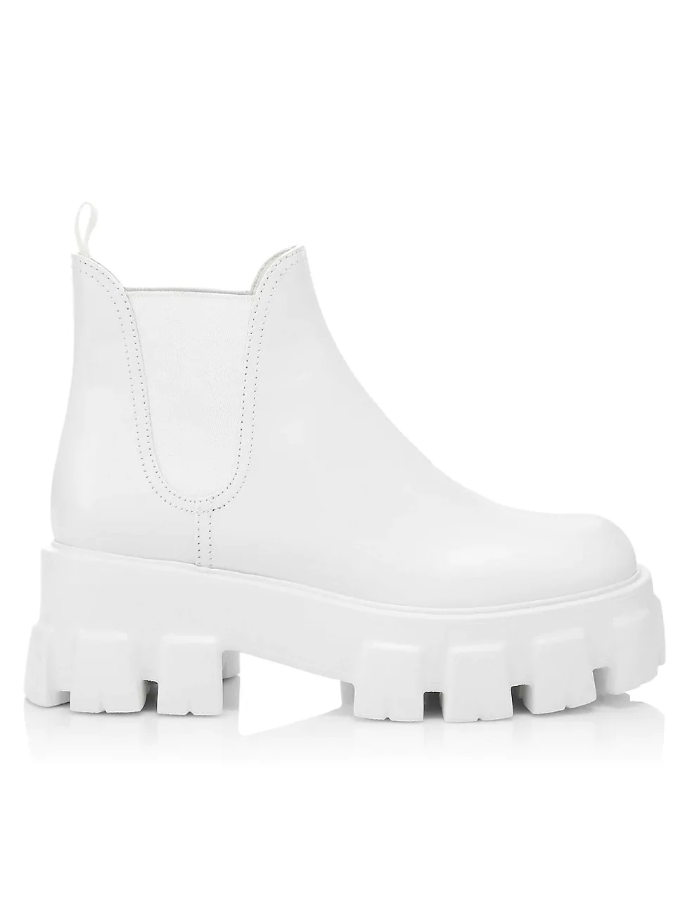 PRADA 26S MONOLITH CHELSEA BOOTS IN WHITE CALFSKIN AND FABRIC