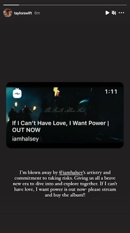 Taylor Swift supports Halsey in an Instagram story about her fellow artist's album 'If I Can't Have ...