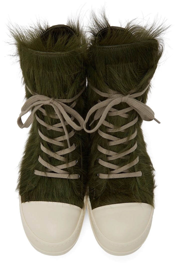 Rick Owens green calf hair Phlegethon sneakers