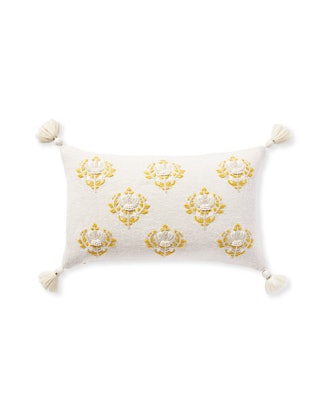 Buy handcrafted white silk accent pillow with embroidery and sequin – Amore  Beauté