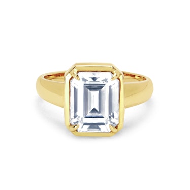 Emerald Cut Diamond Solitaire Setting with Tapered Cloud Fit Band from Logan Hollowell.