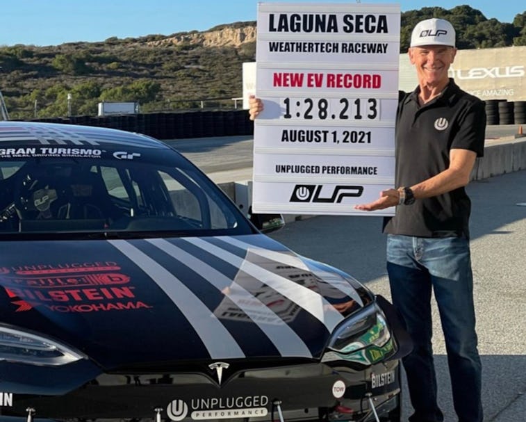 A modified Tesla Model S broke the lap record for electric vehicles at the Laguna Seca raceway.