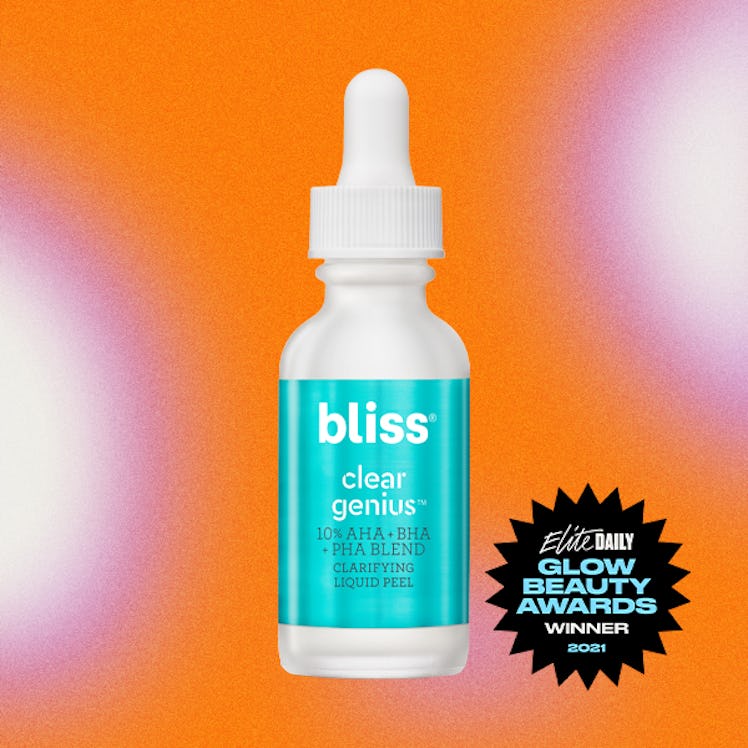 A product shot of Bliss' Clear Genius Clarifying Liquid Peel, the Best Acne Product winner of Elite ...