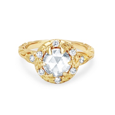 Wilderness Rose Cut Champagne Diamond Ring with Sprinkled Halo from Logan Hollowell.