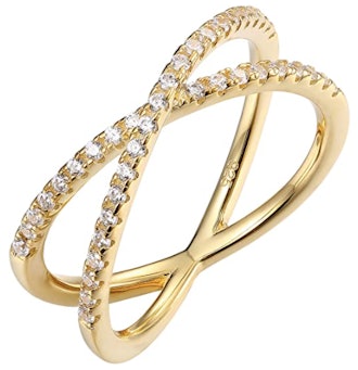 PAVOI 14K Gold Plated CZ Criss Cross Ring