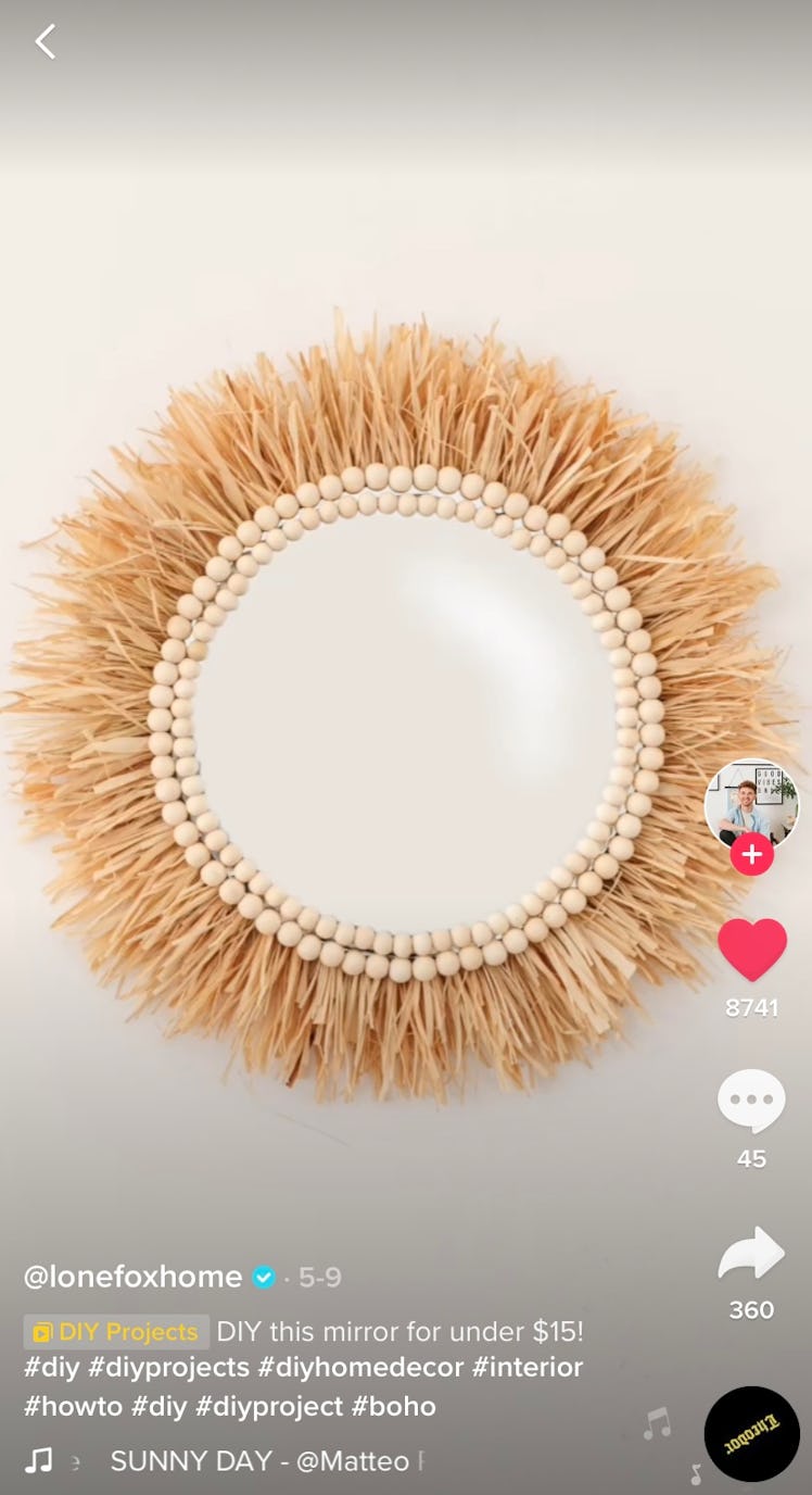A DIY Bohemian mirror is the perfect dollar store decor hack on TikTok for your dorm room.