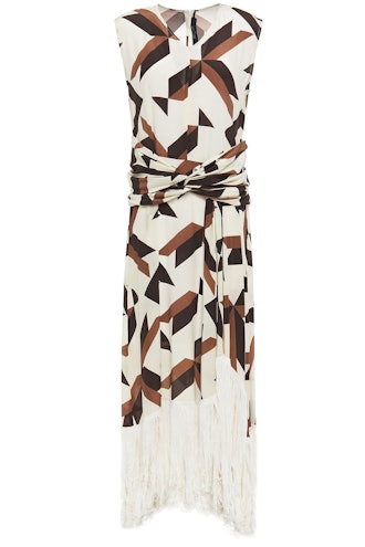 Rokh Twist-Front Fringed Printed Silk Maxi Dress The Outnet Sale