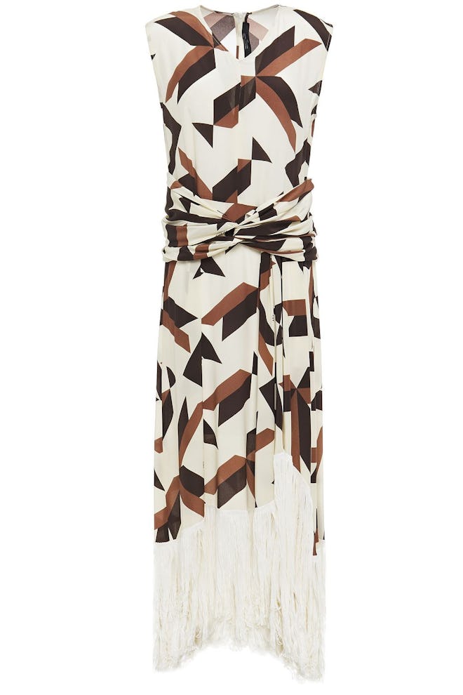 Rokh Twist-Front Fringed Printed Silk Maxi Dress The Outnet Sale