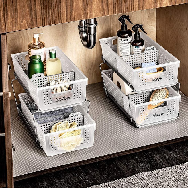 madesmart 2-Tier Organizer Bath Collection Slide-out Baskets with Handles