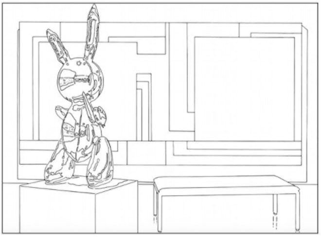 Illustration of Jeff Koons bunny sculpture