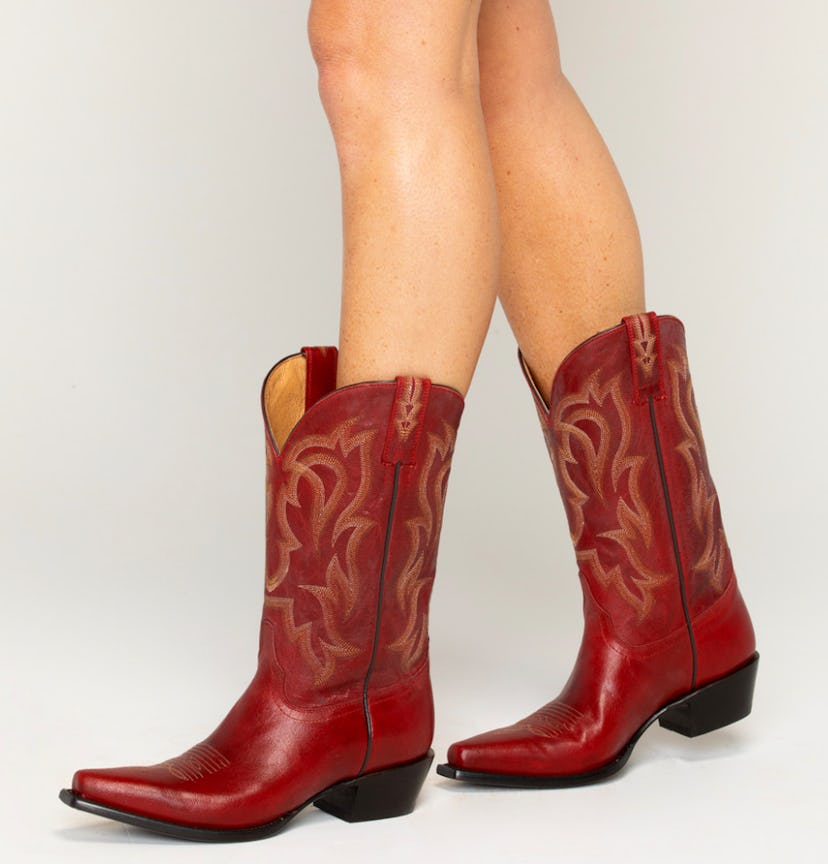12" RED LEATHER SNIP TOE WESTERN BOOTS