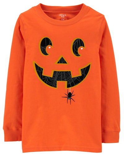 Image of an orange jack-o-lantern kid's shirt.