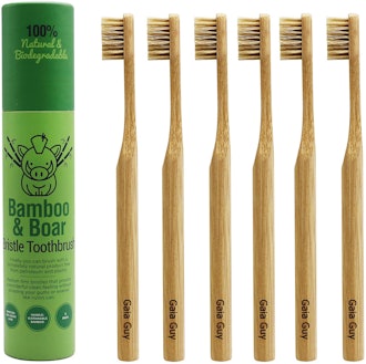 Gaia Guy Natural Bristle Bamboo Toothbrushes (6-Pack)