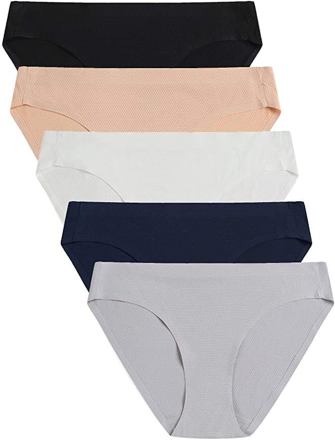 VOENXE Seamless Breathable Stretch Bikini Panties (5-Pack)