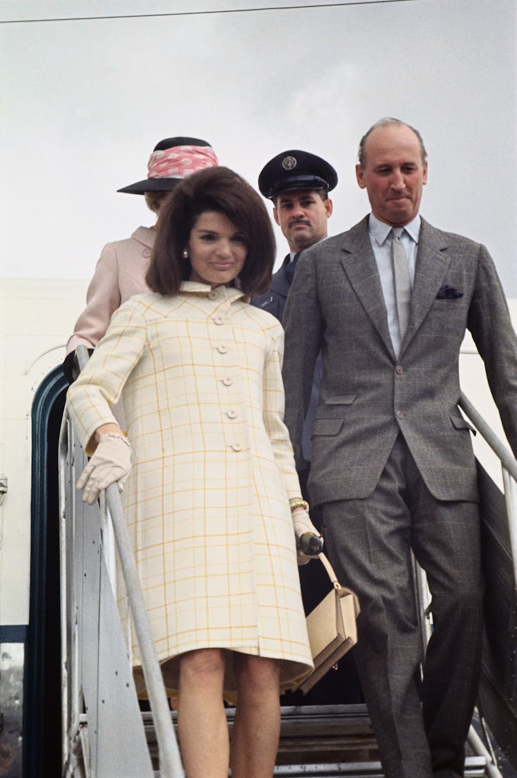 Jackie Kennedy getting off an airplane