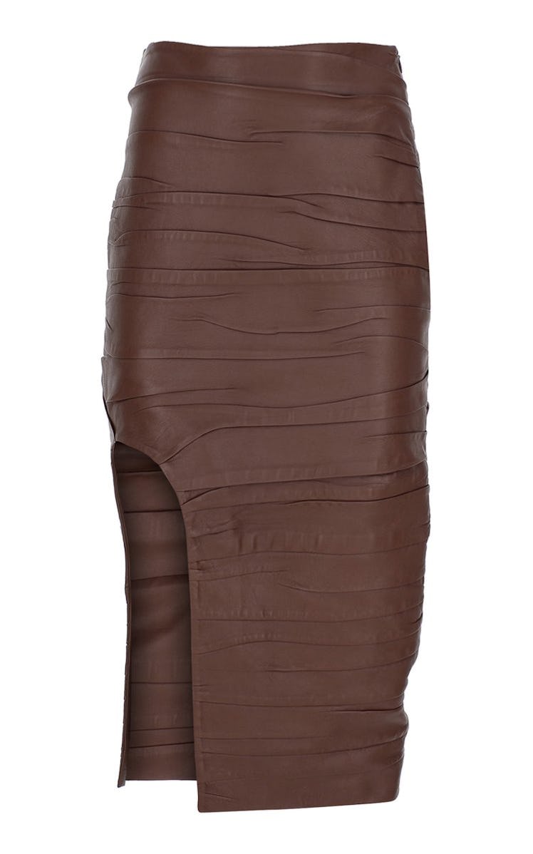 Zeynep Arçay Ruched Leather Midi Skirt