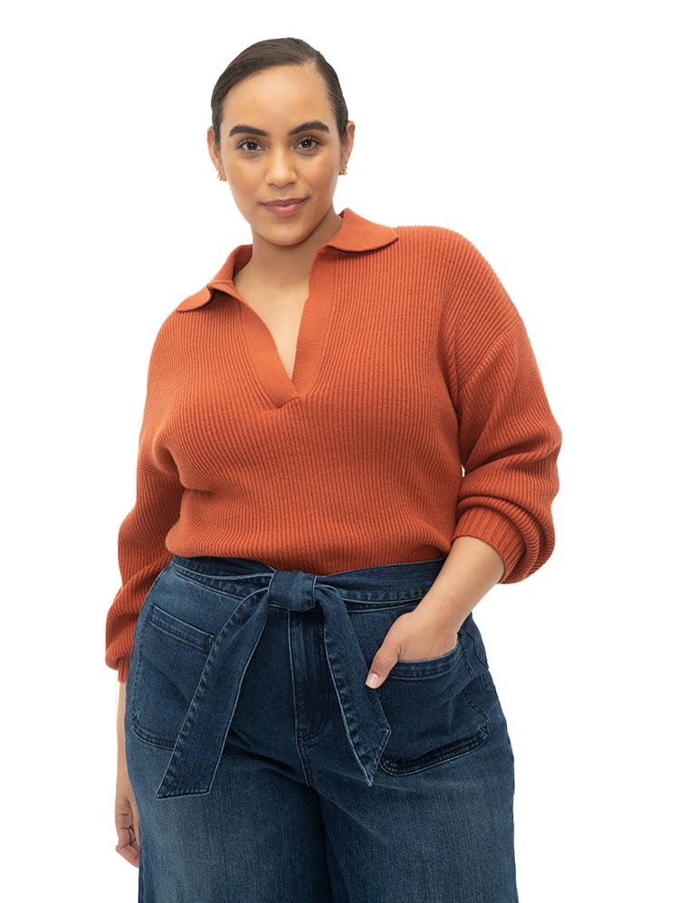  Women's Plus Size Open Neck Polo Sweater
