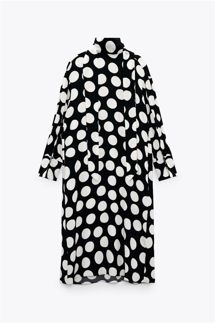 Zara's black and white polka dot tunic dress. 