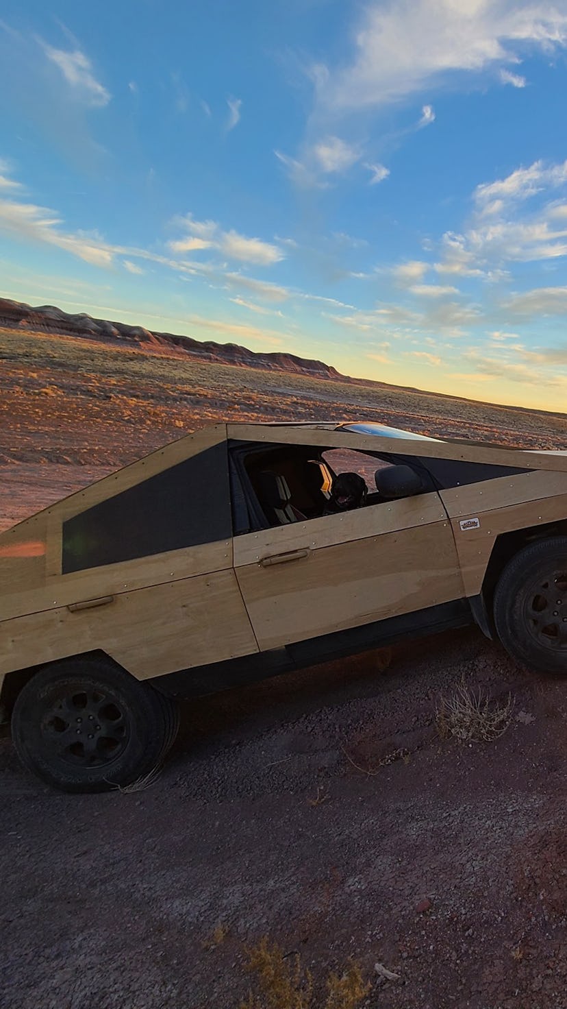 The Plybertruck, a Tesla Cybertruck knockoff made out of wood. Electric vehicles. EV. EVs. Electric ...