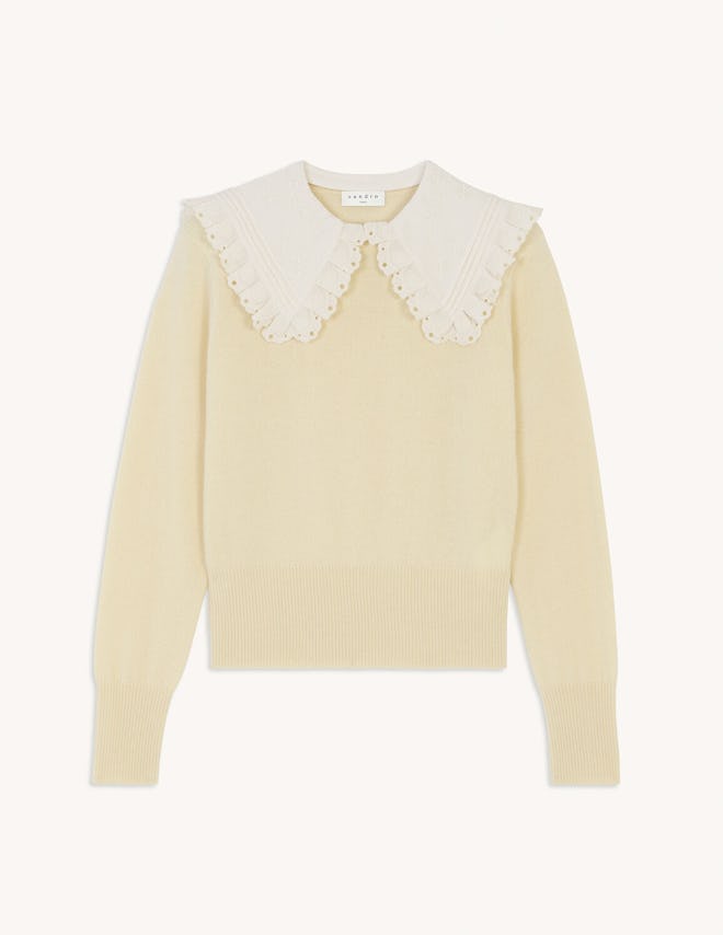 Sandro Wool Sweater With Embroidered Collar  