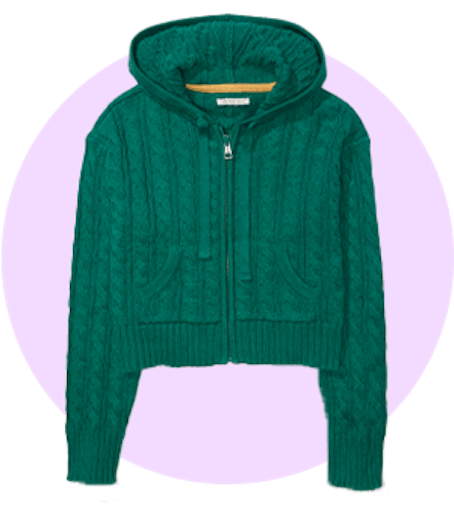 Cropped Cable Knit Zip-Up Sweater