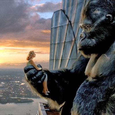 A still image from King Kong holding Naomi Watts in the 2005 movie