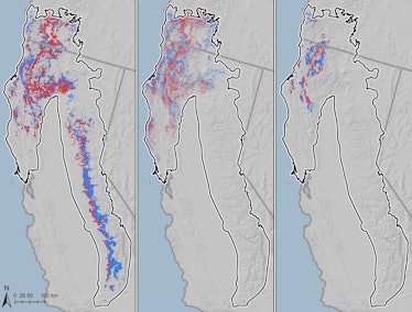 A map of illegal cannabis grow sites and habitats of endangered animals