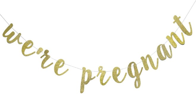 We're Pregnant Gold Glitter Banner For Pregnancy Announcement