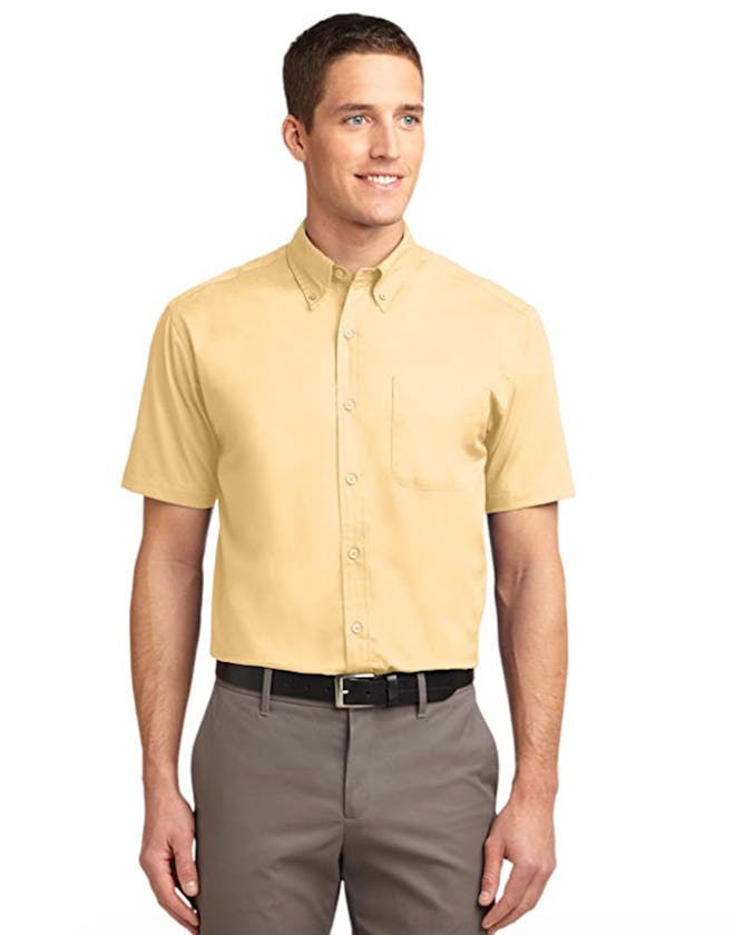 This yellow short-sleeved button down shirt is perfect for a Dwight Schrute Halloween costume.