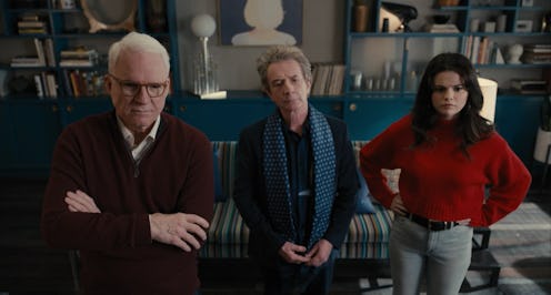 Mabel (Selena Gomez), Oliver (Martin Short), and Charles (Steve Martin) examine their suspect board ...