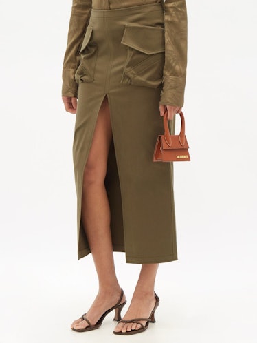 The Attico Patch-Pocket Split Cotton-Blend Twill Skirt