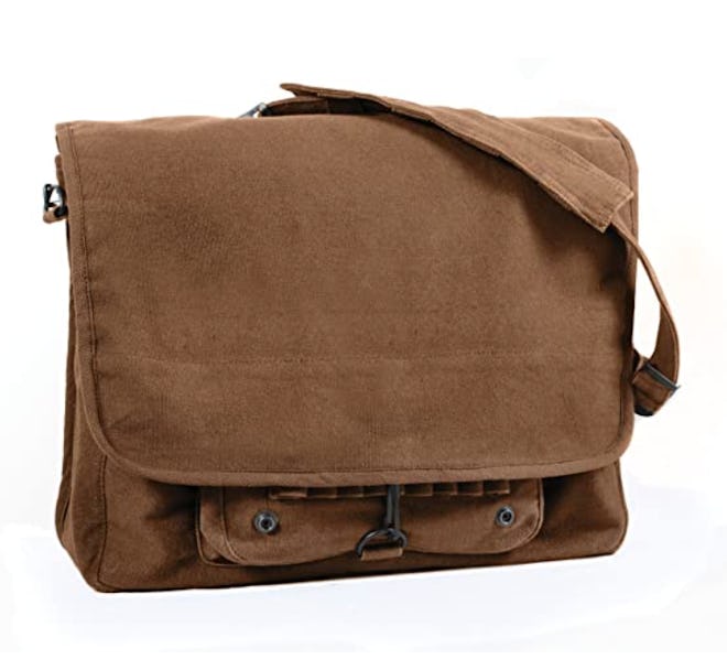 This Rothco vintage canvas paratrooper bag can be used as part of a Jim Halpert Halloween costume.