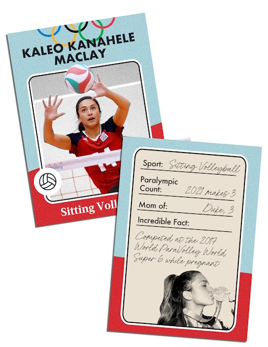 A card with a photo of Kaleo and info on her sport, how many kids she has and a fun fact on the back