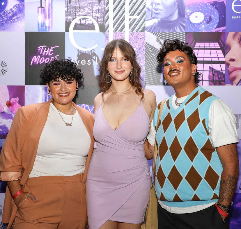 e.l.f. Beautyscape 5.0 winners Karol Rodriguez, Emily Anne Carden, and Michael Brooks attend a launc...