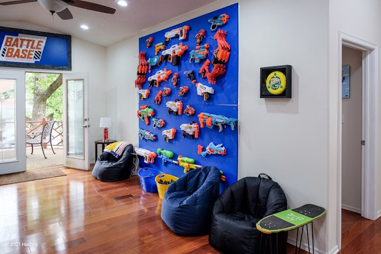The Vrbo NERF Lake House has tons of Super Soakers and Blasters toys you can play with. 