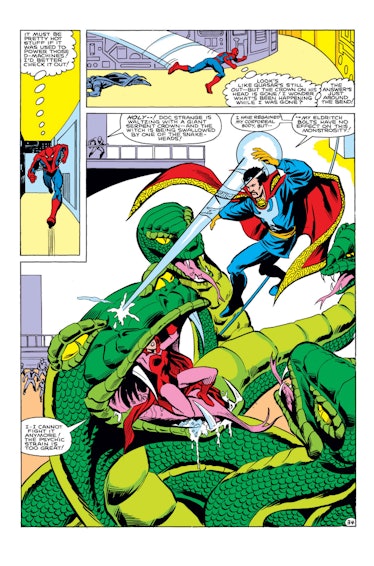 Spider-Man and Doctor Strange fighting the demon Set in ‘Annual #5’ by Mark Gruenwald 