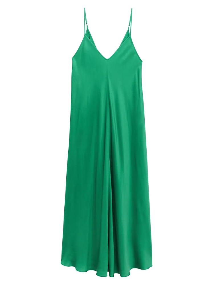 L'AGENCE Lorraine slip midi dress in amazon green.