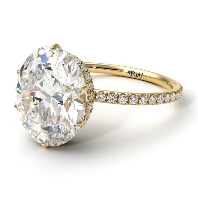 SEGAL Jewelry's hidden halo oval diamond engagement ring. 