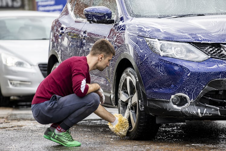 washing a car