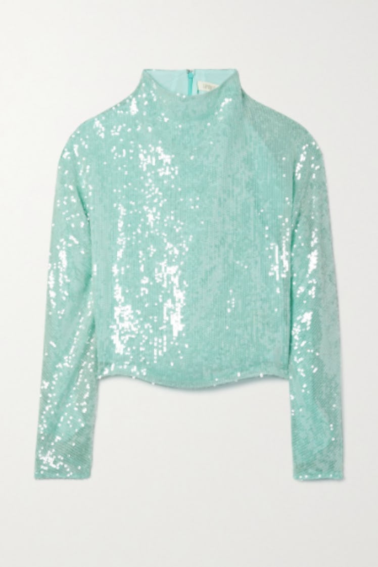 Draped sequined organza top