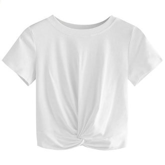 MakeMeChic Twist-Front Crop T-Shirt
