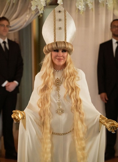 Moira Rose dressed as a pope to officiate David and Patrick's wedding in the series finale of 'Schit...