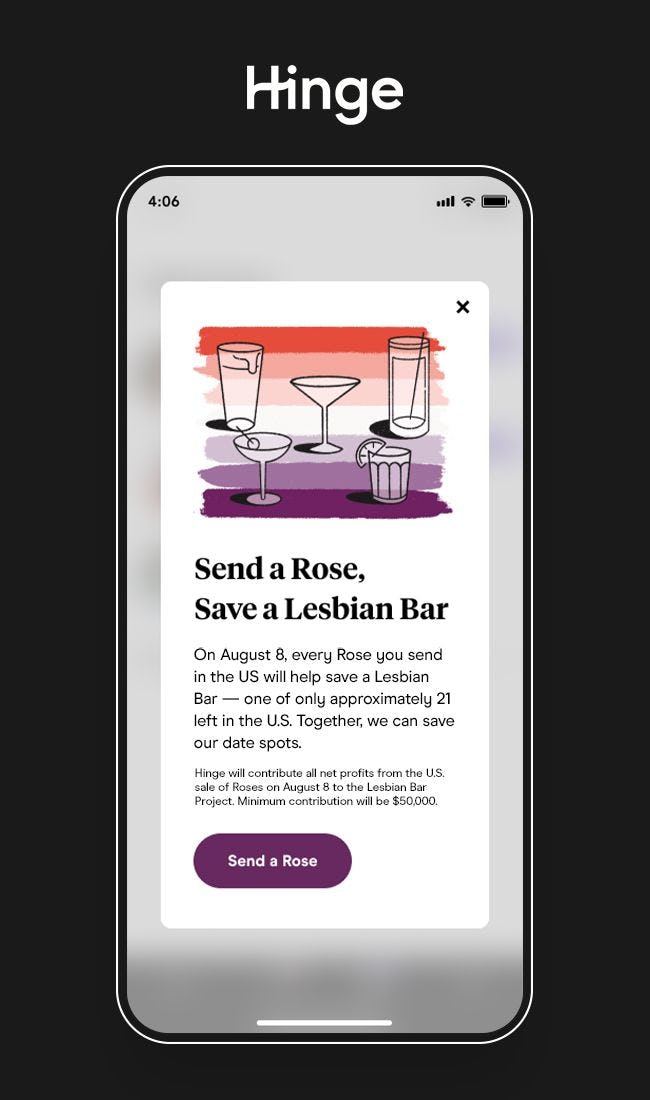 Dating app Hinge will contribute at least $50,000 to support lesbian bars across the United States.