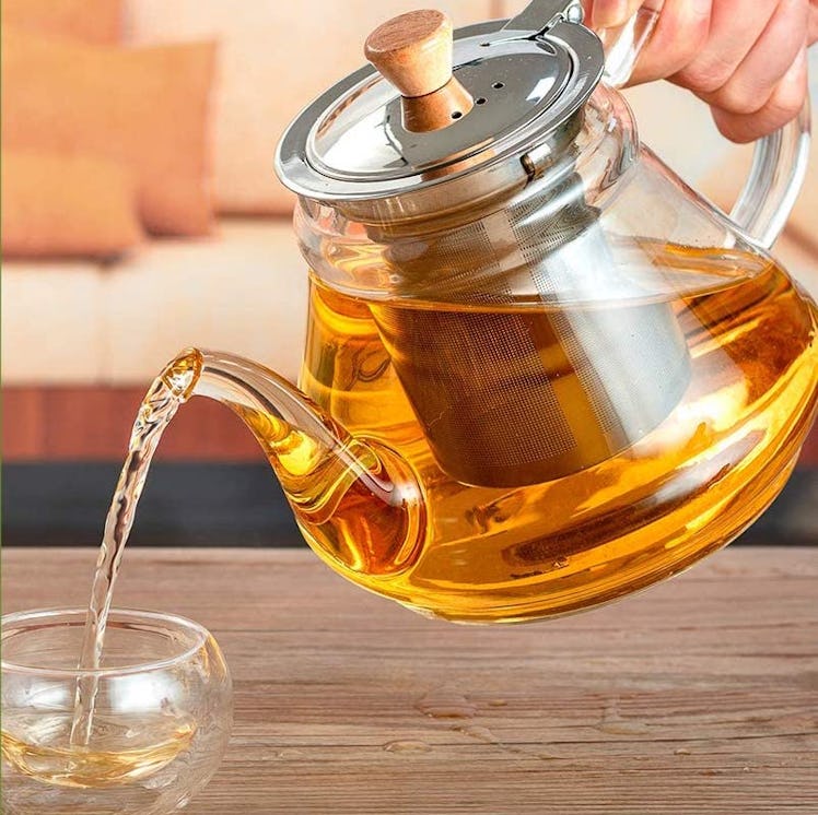 SUSTEAS Glass Teapot With Extra Double Wall Cups (6 Pieces)