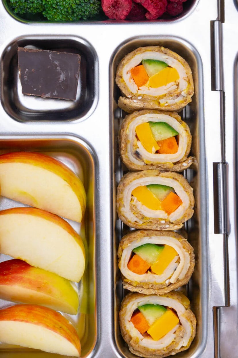 sandwich sushi roll in toddler lunch box
