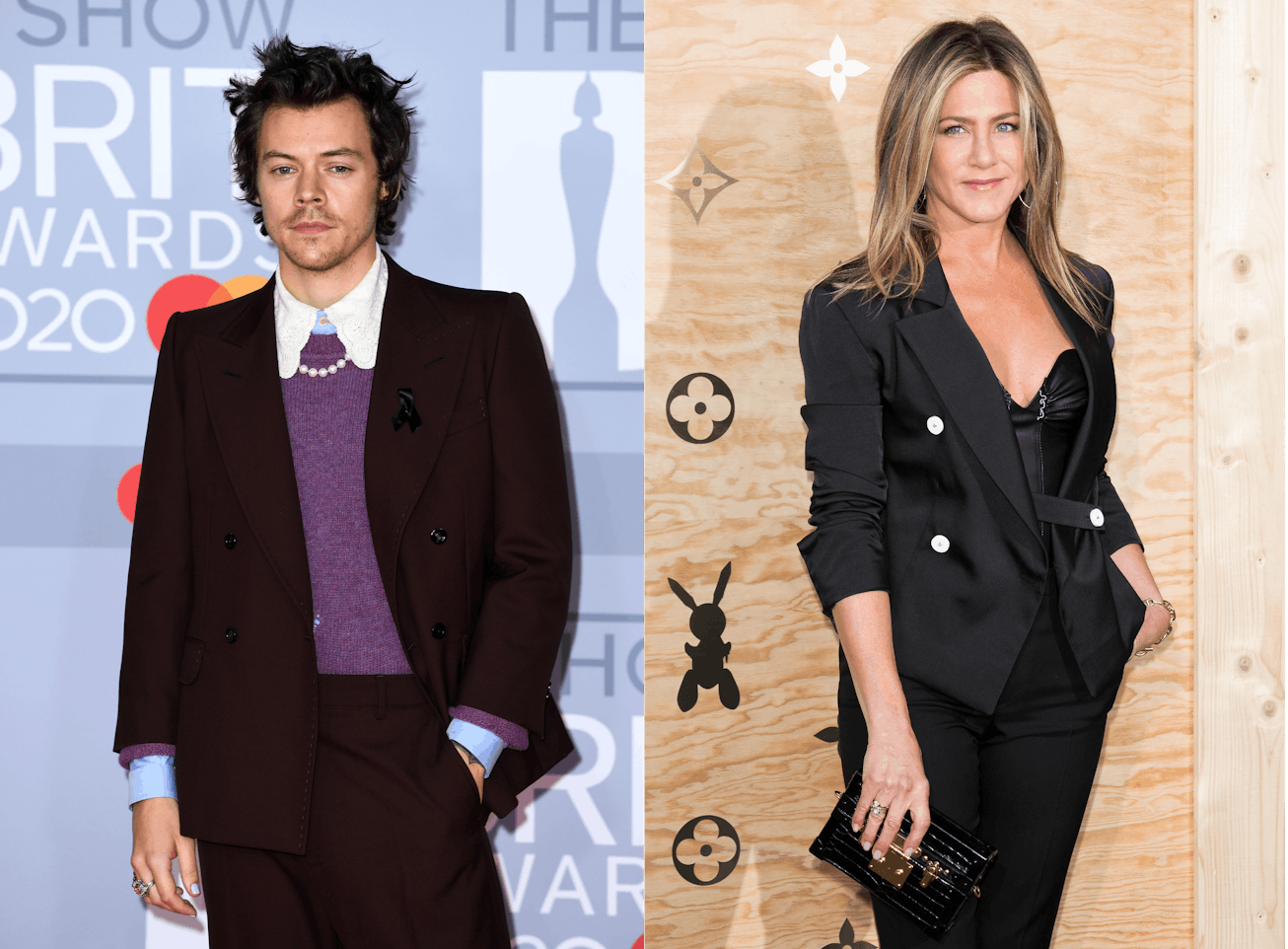 Harry Styles and Jennifer Aniston wearing matching outfits.
