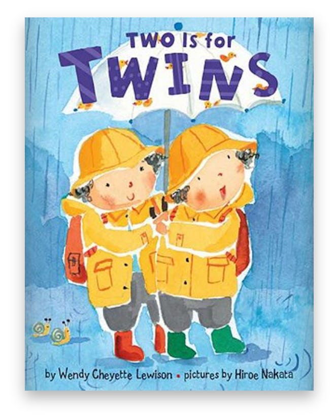 Illustrated Book Cover; two twin brothers standing in the rain, wearing raincoats and boots